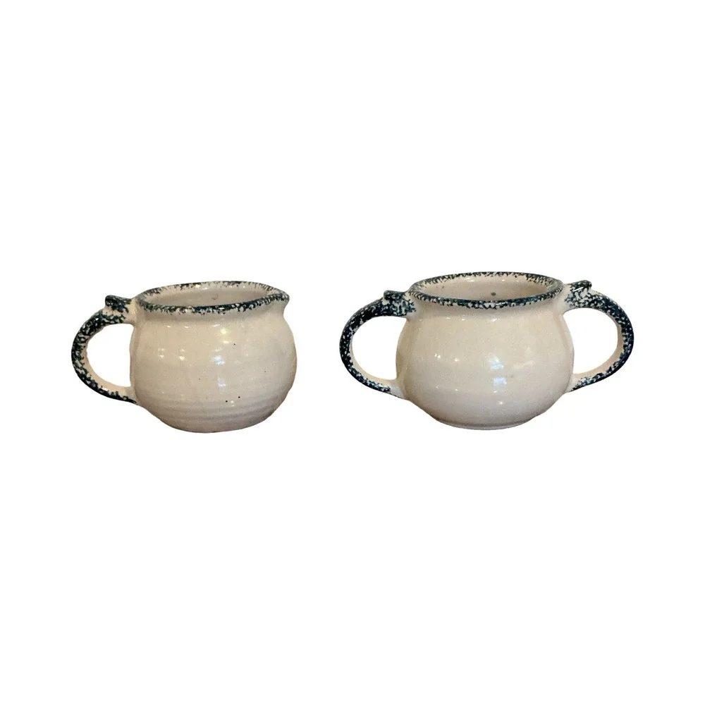 Loomco‎ China Cream and Sugar Set Apple Motif Ceramic Farmhouse Cottagecore